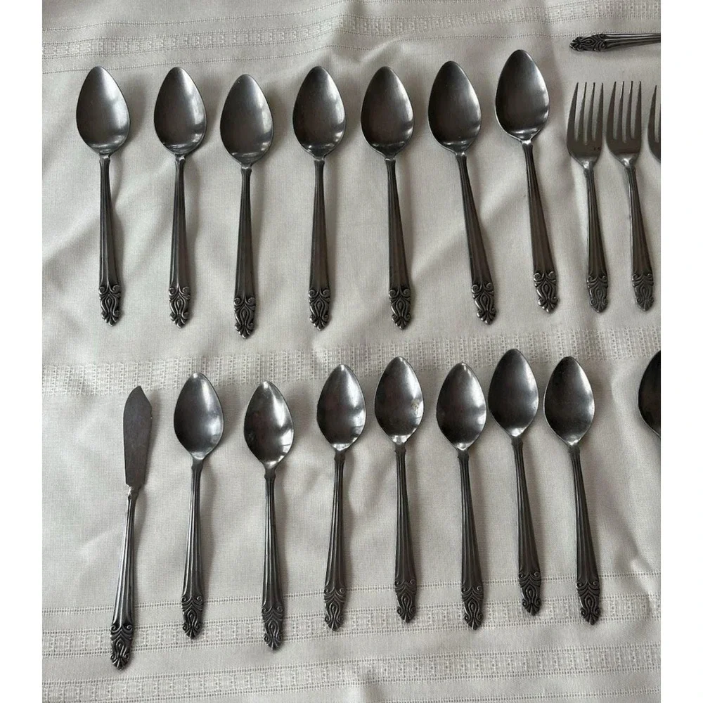 Vintage National Stainless Japan Flatware 48 Pc Spoon Fork Knife Art Nouveau